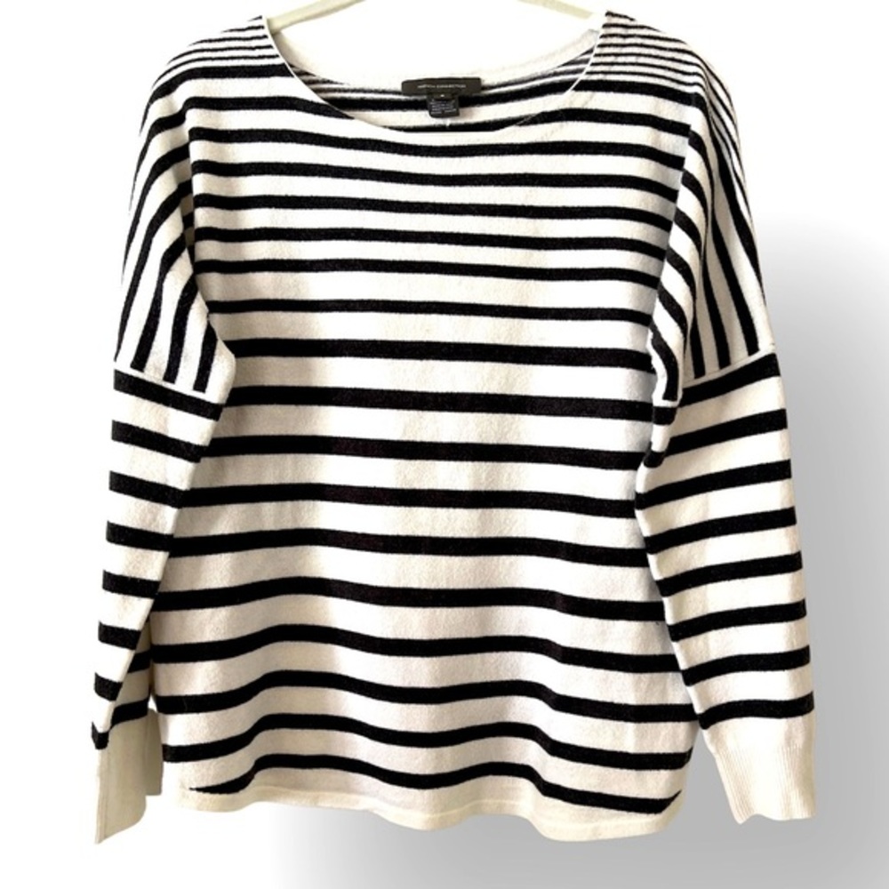 French Connection Drop Shoulder Stripe Boat Neck White/Navy Sweater S Small